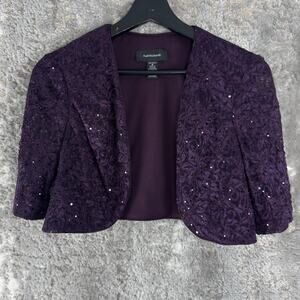 R&M Richards Sz 8 Purple Sequin & Lace Bolero Jacket Blazer Purple Stretch Lined